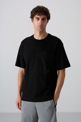 pamuklu kalin yüzeyi dokulu oversize fit basic erkek t-shirt - 88341 - Justyol