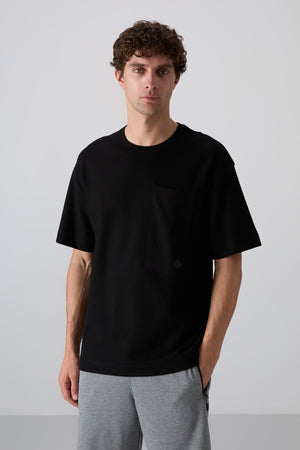pamuklu kalin yüzeyi dokulu oversize fit basic erkek t-shirt - 88341 - Justyol