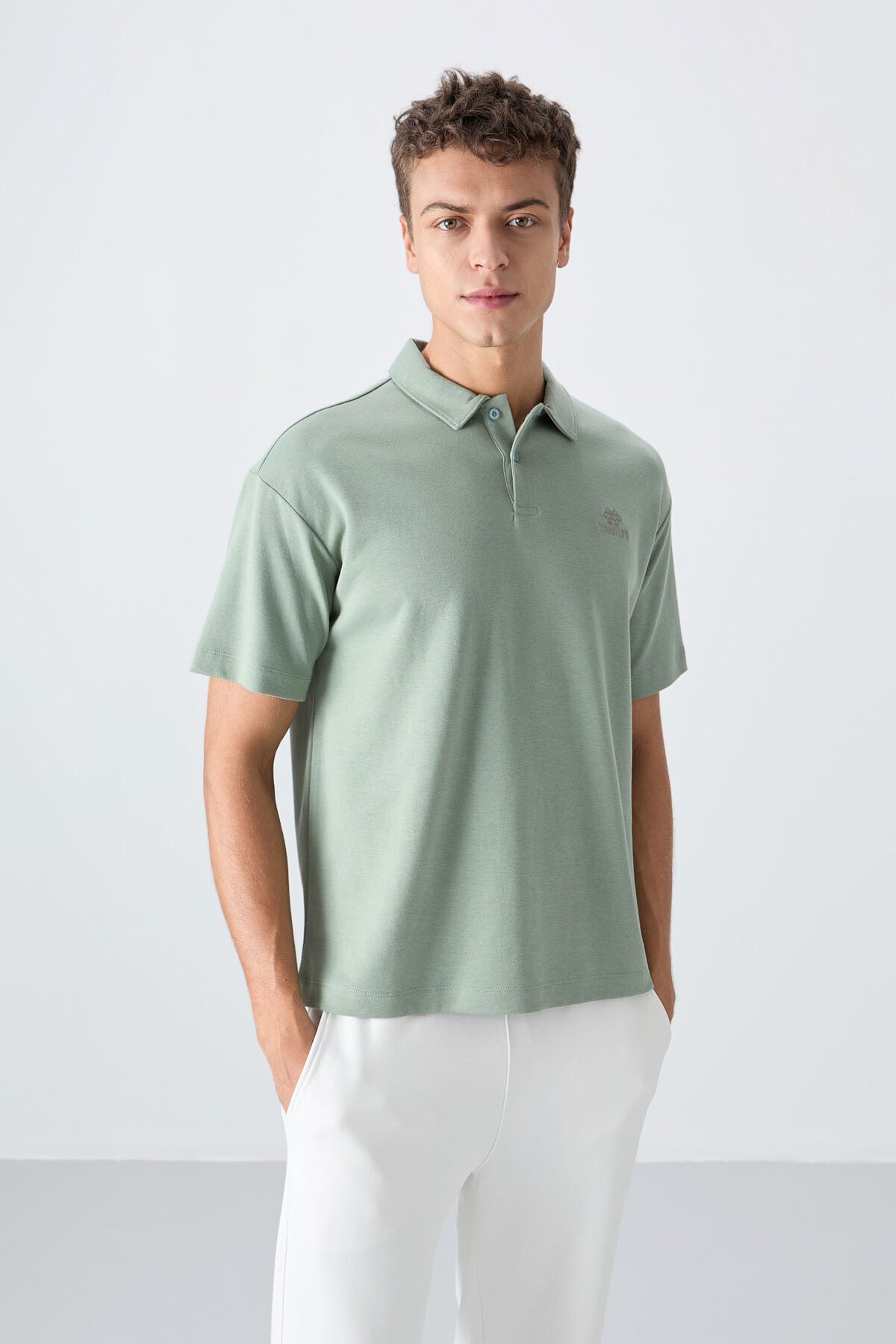 pamuklu kalin yumuşak dokulu oversize fit basic polo yaka erkek t-shirt - 88327 - Justyol
