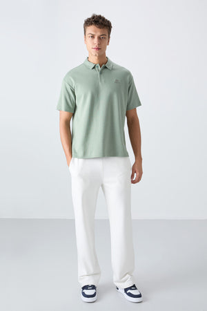 pamuklu kalin yumuşak dokulu oversize fit basic polo yaka erkek t-shirt - 88327 - Justyol