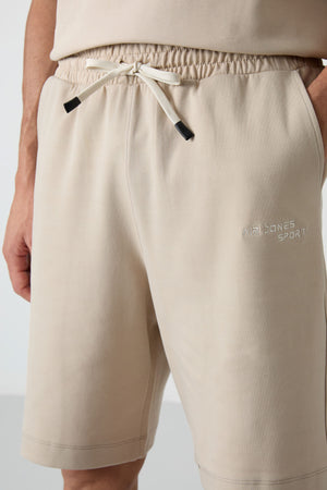 lacivert pamuklu kalin yumuşak dokulu oversize fit nakişli erkek şort takim - 85250 - Justyol