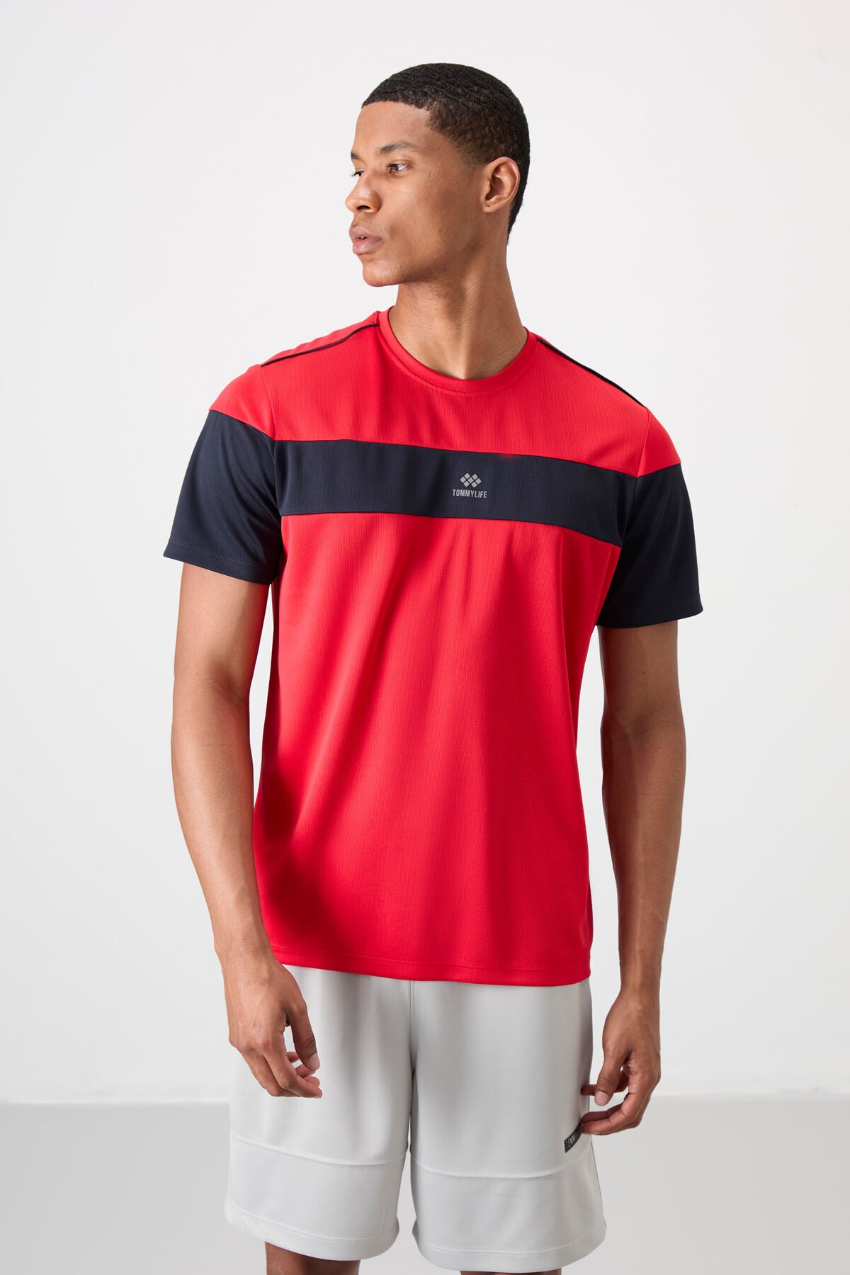 polyester nefes alan dokulu ince esnek standart fit erkek performans t-shirt - 88396 - Justyol