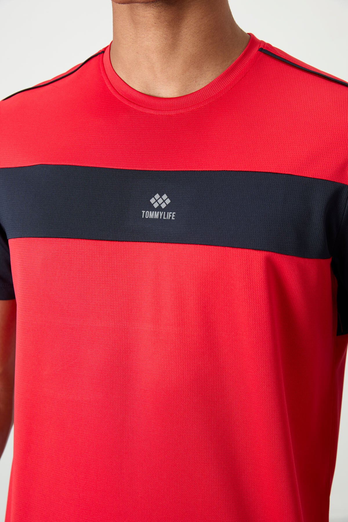 polyester nefes alan dokulu ince esnek standart fit erkek performans t-shirt - 88396 - Justyol