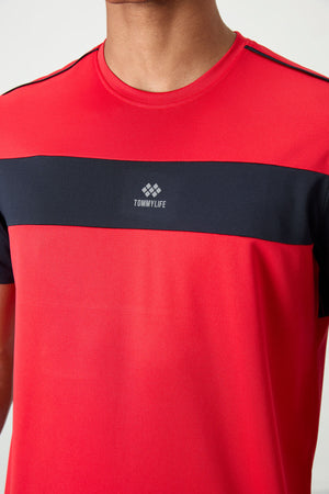 polyester nefes alan dokulu ince esnek standart fit erkek performans t-shirt - 88396 - Justyol