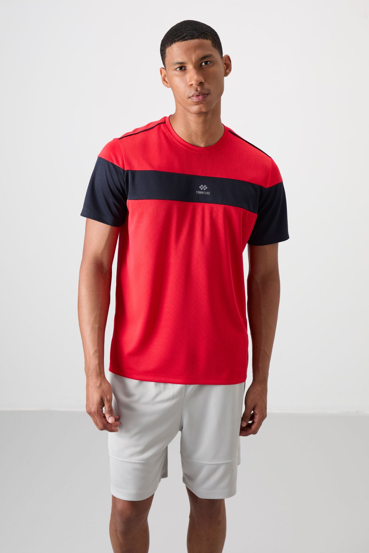 polyester nefes alan dokulu ince esnek standart fit erkek performans t-shirt - 88396 - Justyol