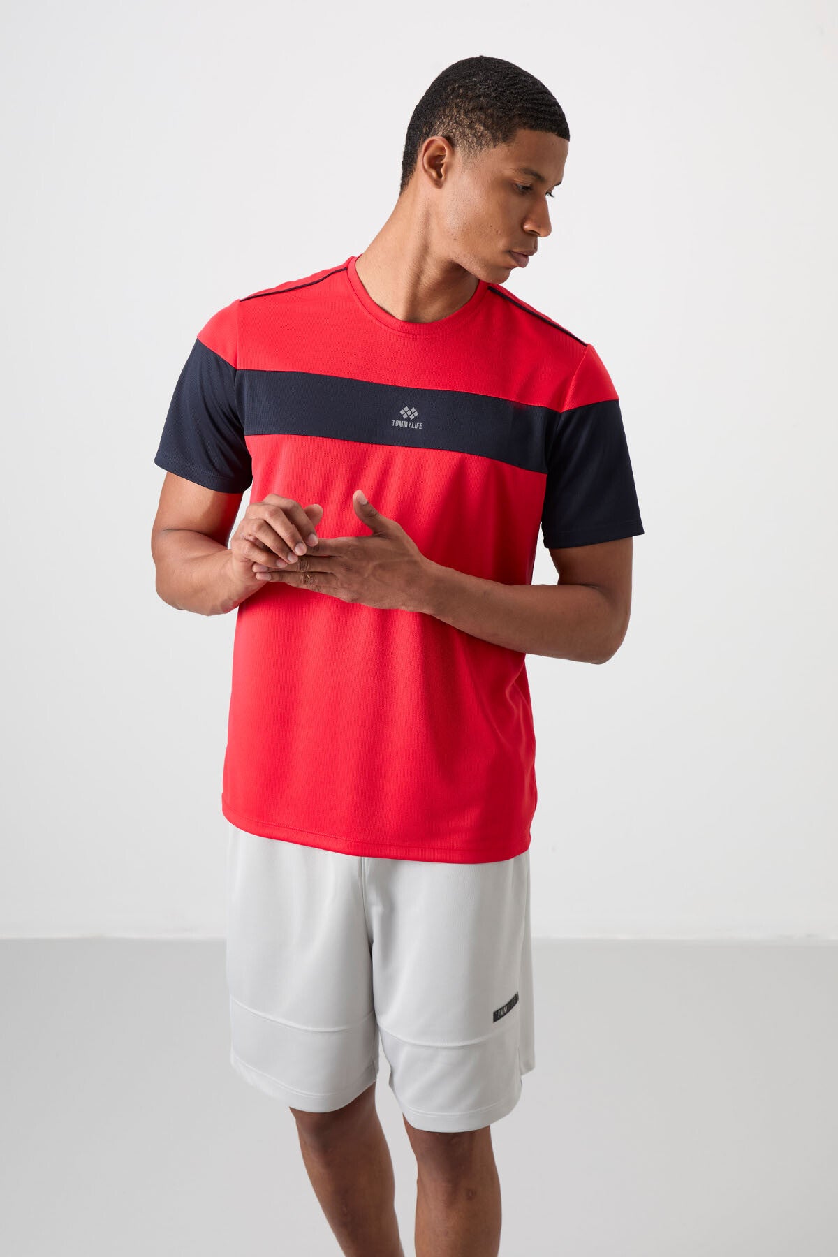 polyester nefes alan dokulu ince esnek standart fit erkek performans t-shirt - 88396 - Justyol