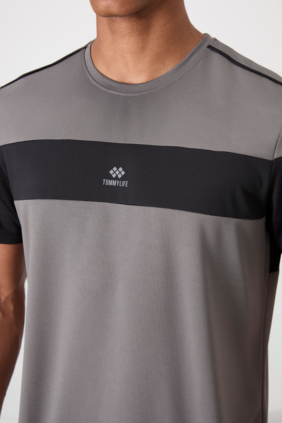 polyester nefes alan dokulu ince esnek standart fit erkek performans t-shirt - 88396 - Justyol
