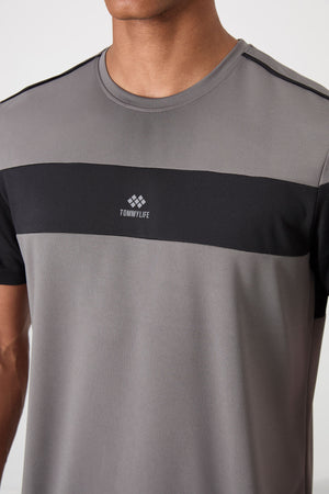 polyester nefes alan dokulu ince esnek standart fit erkek performans t-shirt - 88396 - Justyol