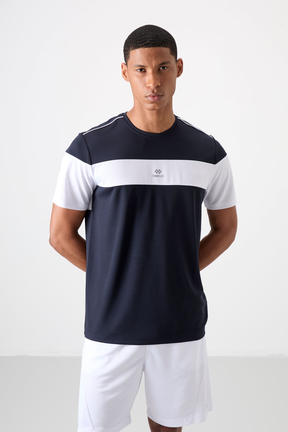 polyester nefes alan dokulu ince esnek standart fit erkek performans t-shirt - 88396 - Justyol