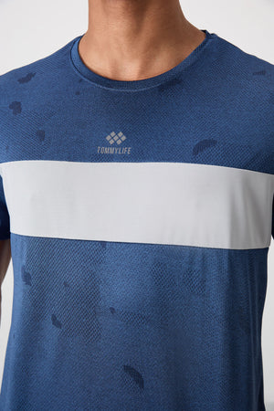 polyester nefes alan jakarli ince esnek standart fit erkek performans t-shirt - 88398 - Justyol