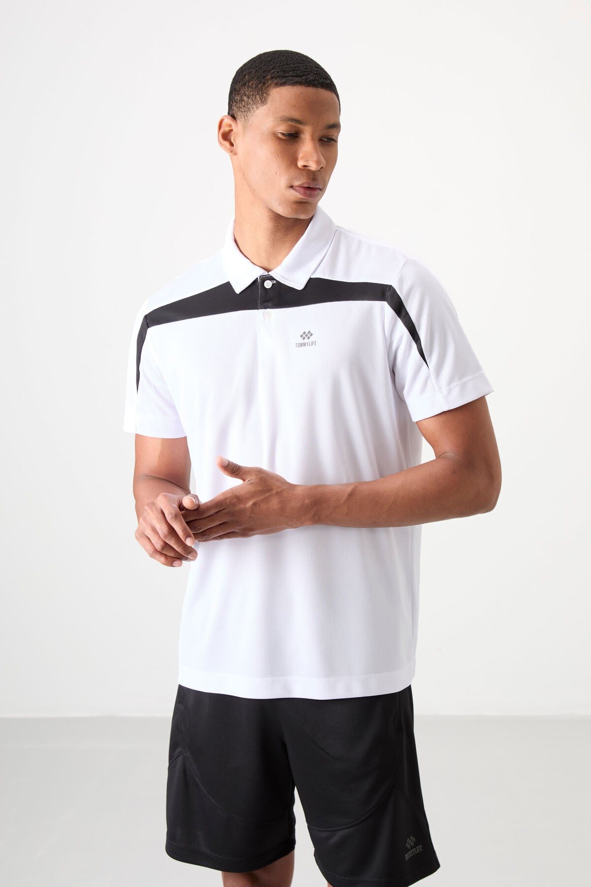 polyester nefes alan dokulu ince esnek standart fit polo yaka erkek performans t-shirt - 88392 - Justyol