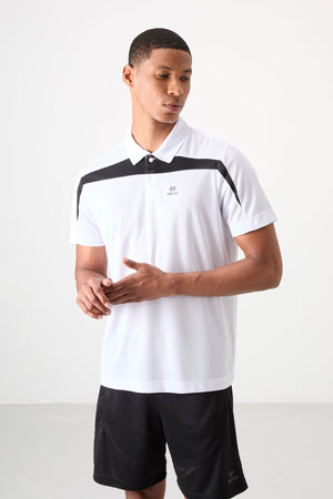polyester nefes alan dokulu ince esnek standart fit polo yaka erkek performans t-shirt - 88392 - Justyol