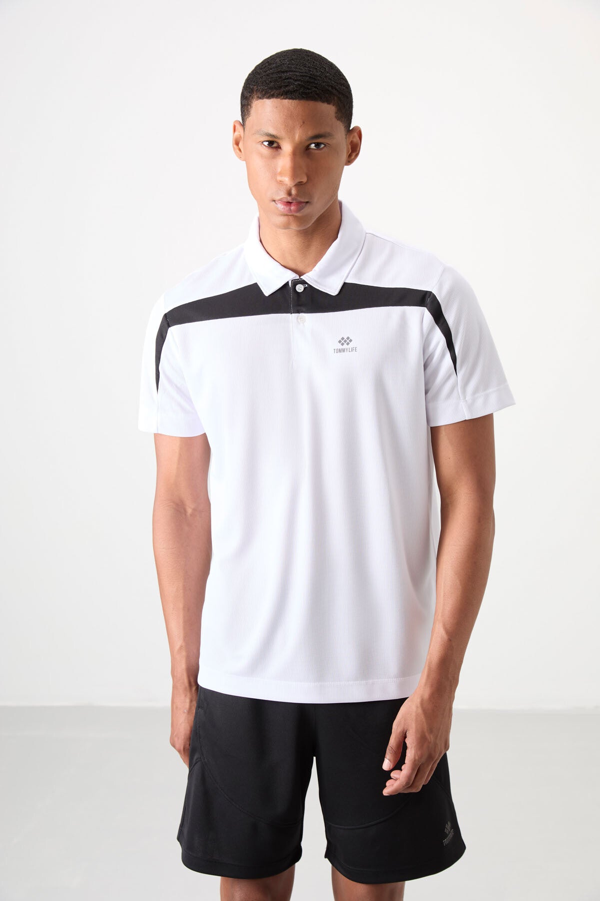 polyester nefes alan dokulu ince esnek standart fit polo yaka erkek performans t-shirt - 88392 - Justyol