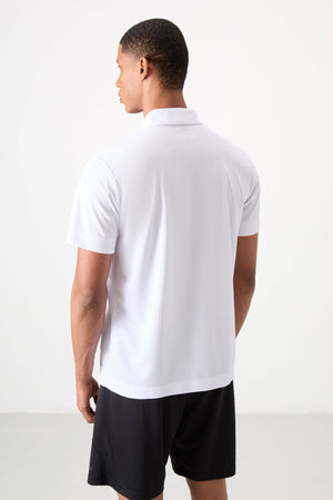 polyester nefes alan dokulu ince esnek standart fit polo yaka erkek performans t-shirt - 88392 - Justyol