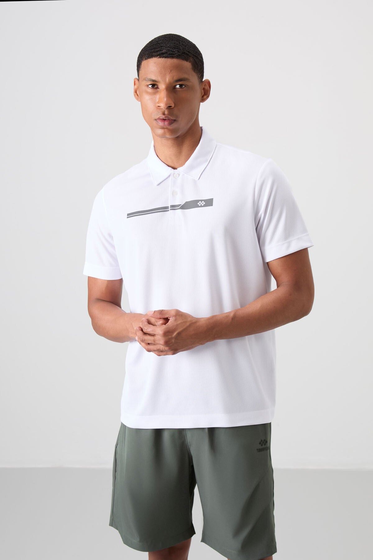 polyester nefes alan dokulu ince esnek standart fit polo yaka erkek performans t-shirt - 88393 - Justyol