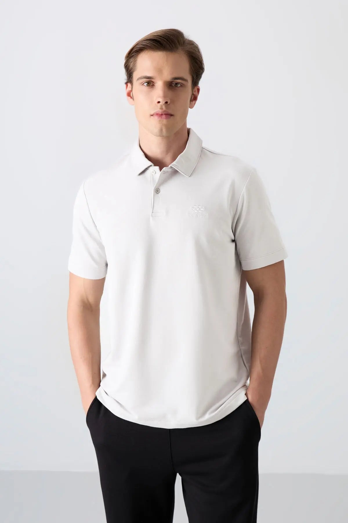 basic logolu standart kalip triko polo yaka erkek t-shirt - 87748 - Justyol