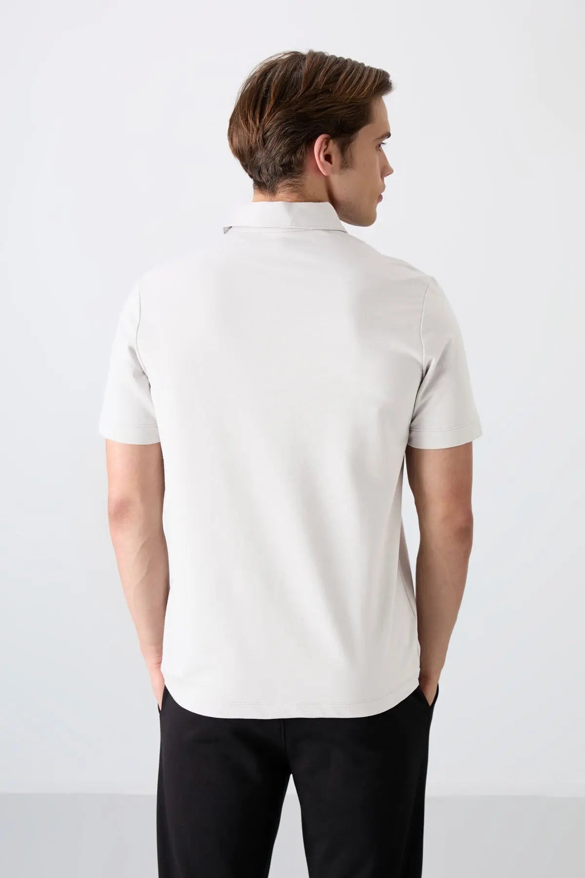 basic logolu standart kalip triko polo yaka erkek t-shirt - 87748 - Justyol