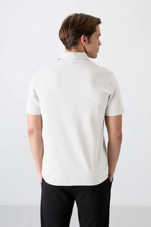 basic logolu standart kalip triko polo yaka erkek t-shirt - 87748 - Justyol