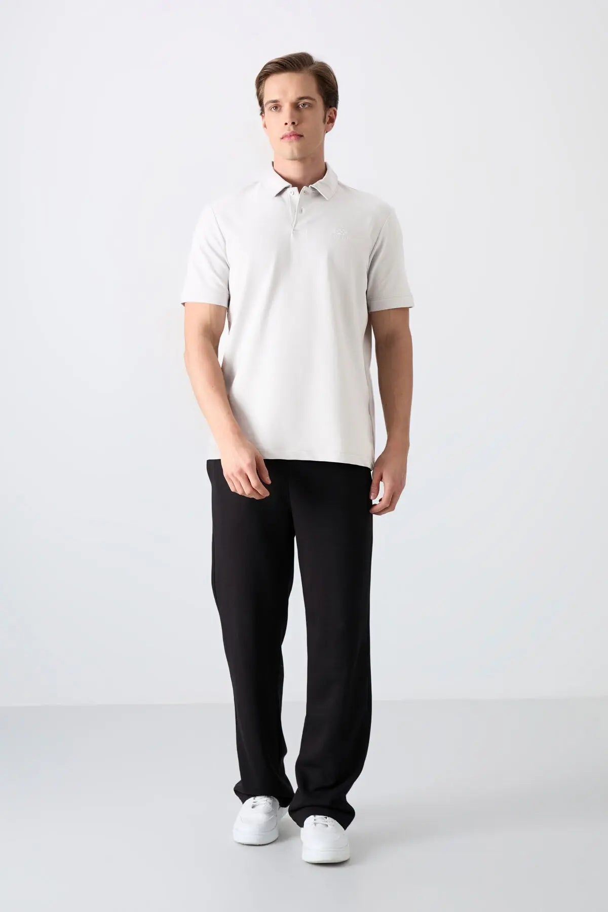 basic logolu standart kalip triko polo yaka erkek t-shirt - 87748 - Justyol