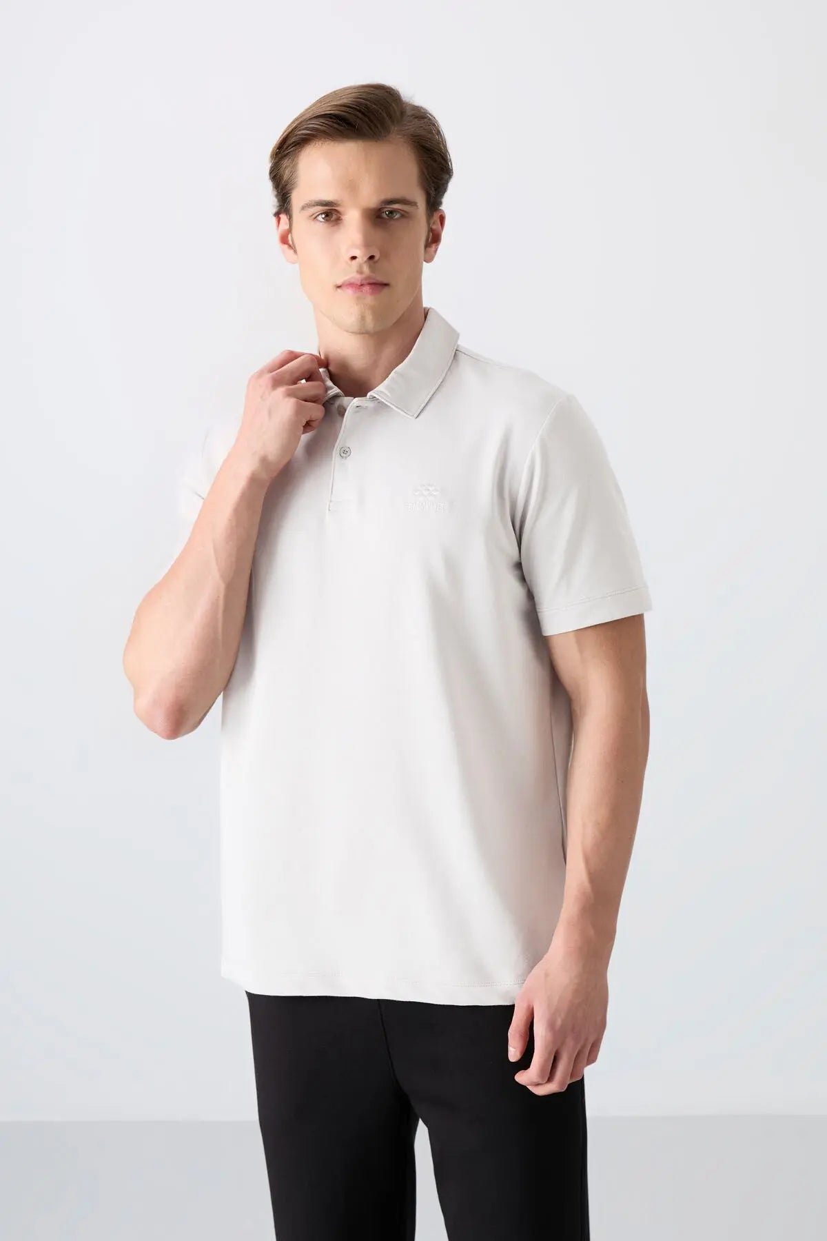basic logolu standart kalip triko polo yaka erkek t-shirt - 87748 - Justyol