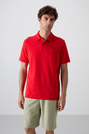 pamuklu kalin yumuşak dokulu standart fit basic polo yaka erkek t-shirt - 88348 - Justyol