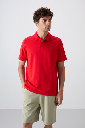 pamuklu kalin yumuşak dokulu standart fit basic polo yaka erkek t-shirt - 88348 - Justyol