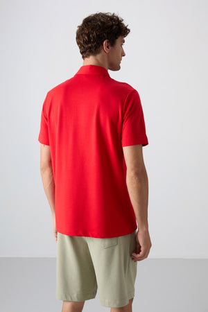 pamuklu kalin yumuşak dokulu standart fit basic polo yaka erkek t-shirt - 88348 - Justyol