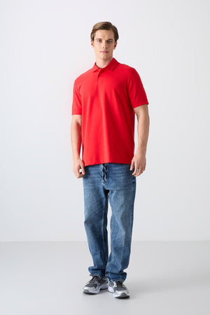 pamuklu kalin yumuşak dokulu standart fit basic polo yaka erkek t-shirt - 88351 - Justyol