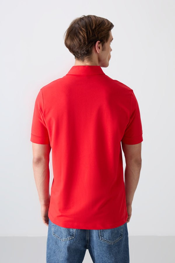 pamuklu kalin yumuşak dokulu standart fit basic polo yaka erkek t-shirt - 88351 - Justyol