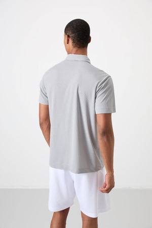 polyester nefes alan dokulu ince esnek standart fit polo yaka erkek performans t-shirt - 88392 - Justyol