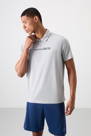 polyester nefes alan dokulu ince esnek standart fit polo yaka erkek performans t-shirt - 88393 - Justyol