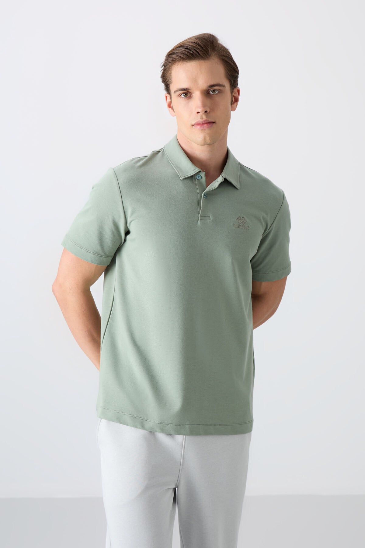 pamuklu kalin yumuşak dokulu standart fit basic polo yaka erkek t-shirt - 88348 - Justyol