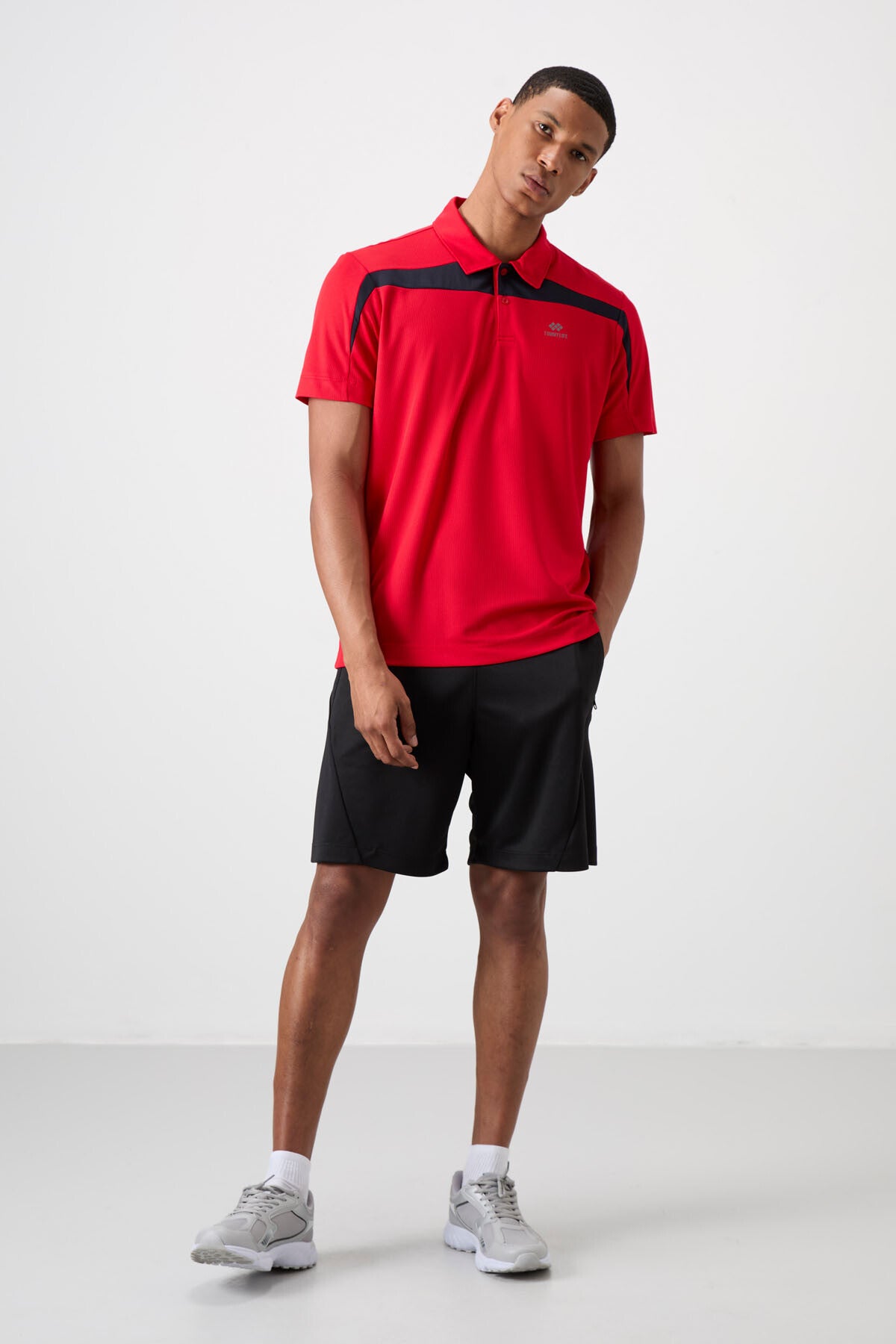 polyester nefes alan dokulu ince esnek standart fit polo yaka erkek performans t-shirt - 88392 - Justyol
