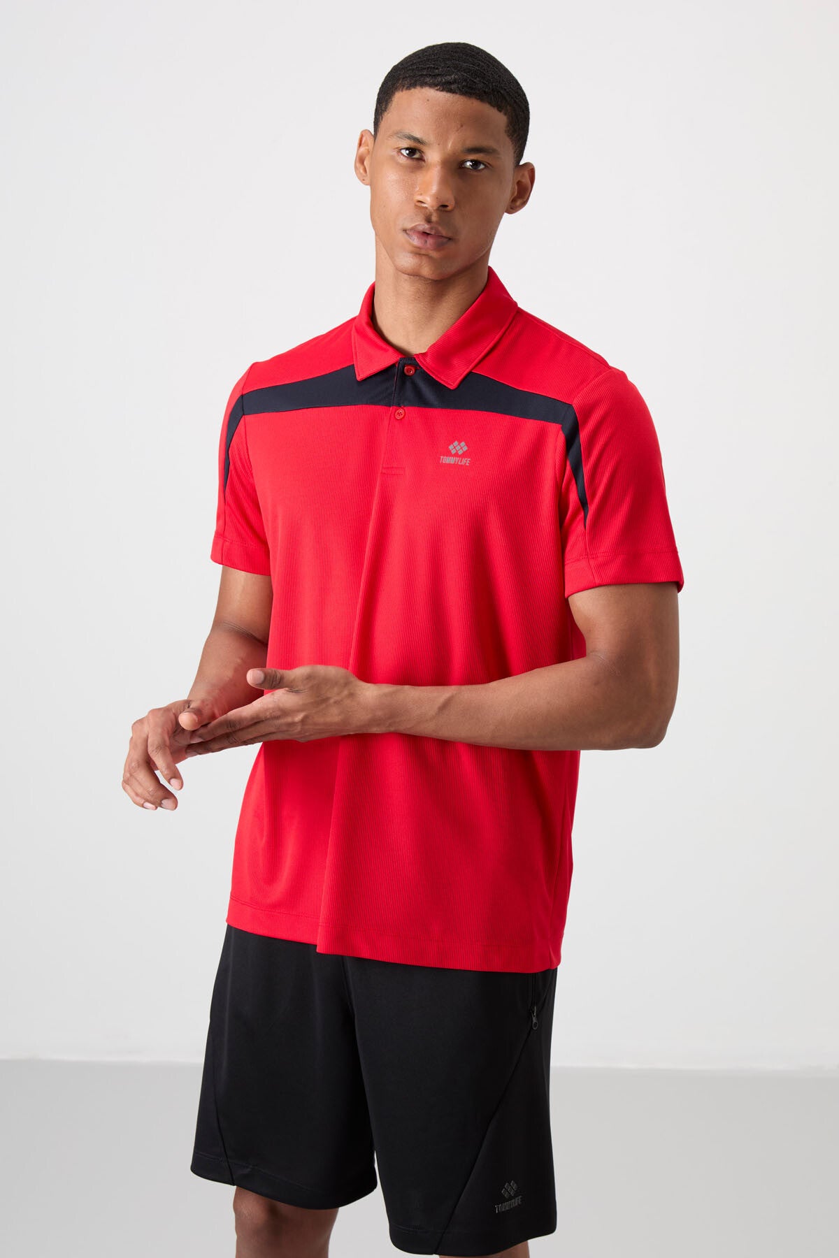 polyester nefes alan dokulu ince esnek standart fit polo yaka erkek performans t-shirt - 88392 - Justyol