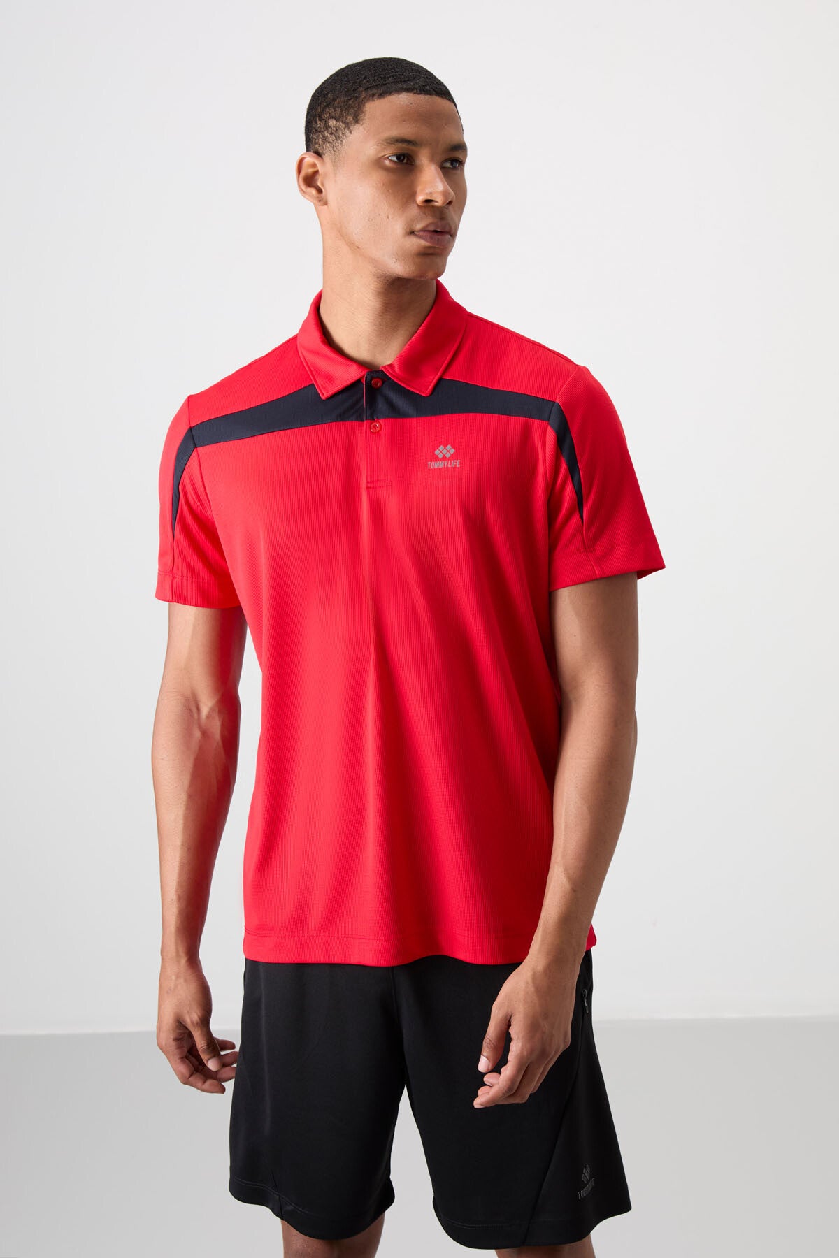 polyester nefes alan dokulu ince esnek standart fit polo yaka erkek performans t-shirt - 88392 - Justyol