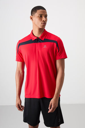 polyester nefes alan dokulu ince esnek standart fit polo yaka erkek performans t-shirt - 88392 - Justyol