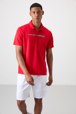 polyester nefes alan dokulu ince esnek standart fit polo yaka erkek performans t-shirt - 88393 - Justyol