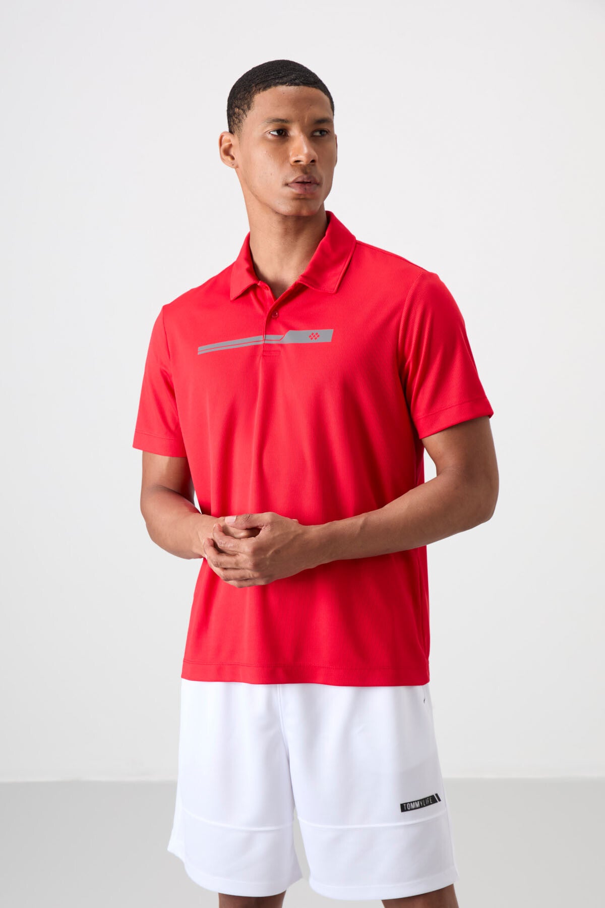 polyester nefes alan dokulu ince esnek standart fit polo yaka erkek performans t-shirt - 88393 - Justyol