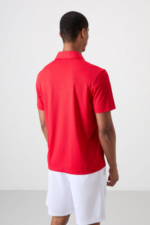 polyester nefes alan dokulu ince esnek standart fit polo yaka erkek performans t-shirt - 88393 - Justyol