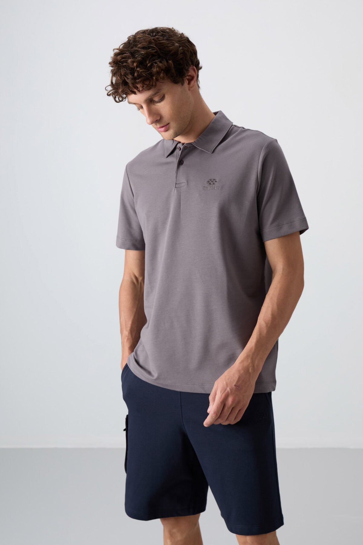 pamuklu kalin yumuşak dokulu standart fit basic polo yaka erkek t-shirt - 88348 - Justyol