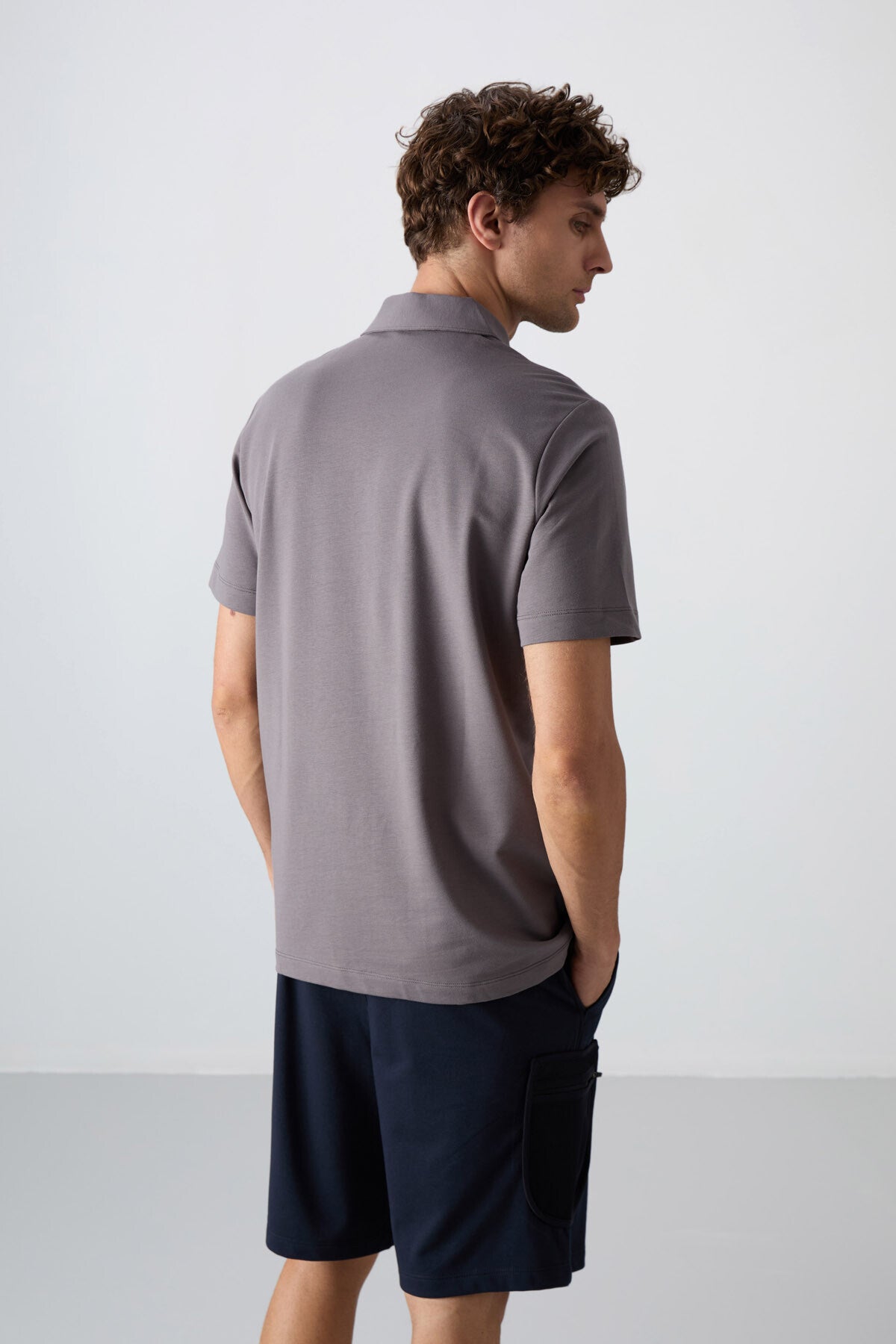 pamuklu kalin yumuşak dokulu standart fit basic polo yaka erkek t-shirt - 88348 - Justyol