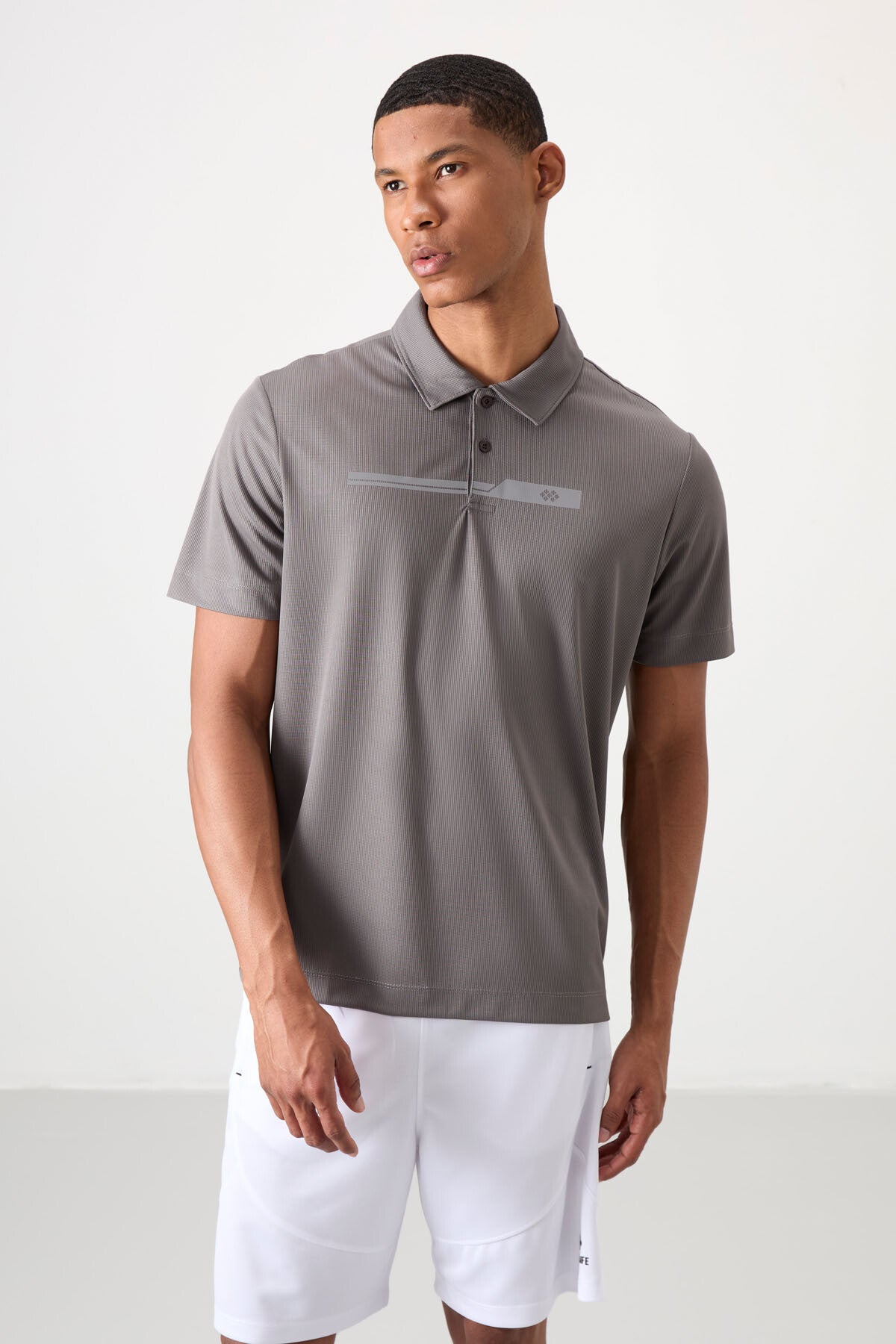 polyester nefes alan dokulu ince esnek standart fit polo yaka erkek performans t-shirt - 88393 - Justyol