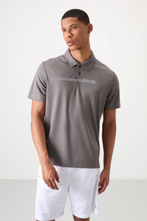 polyester nefes alan dokulu ince esnek standart fit polo yaka erkek performans t-shirt - 88393 - Justyol