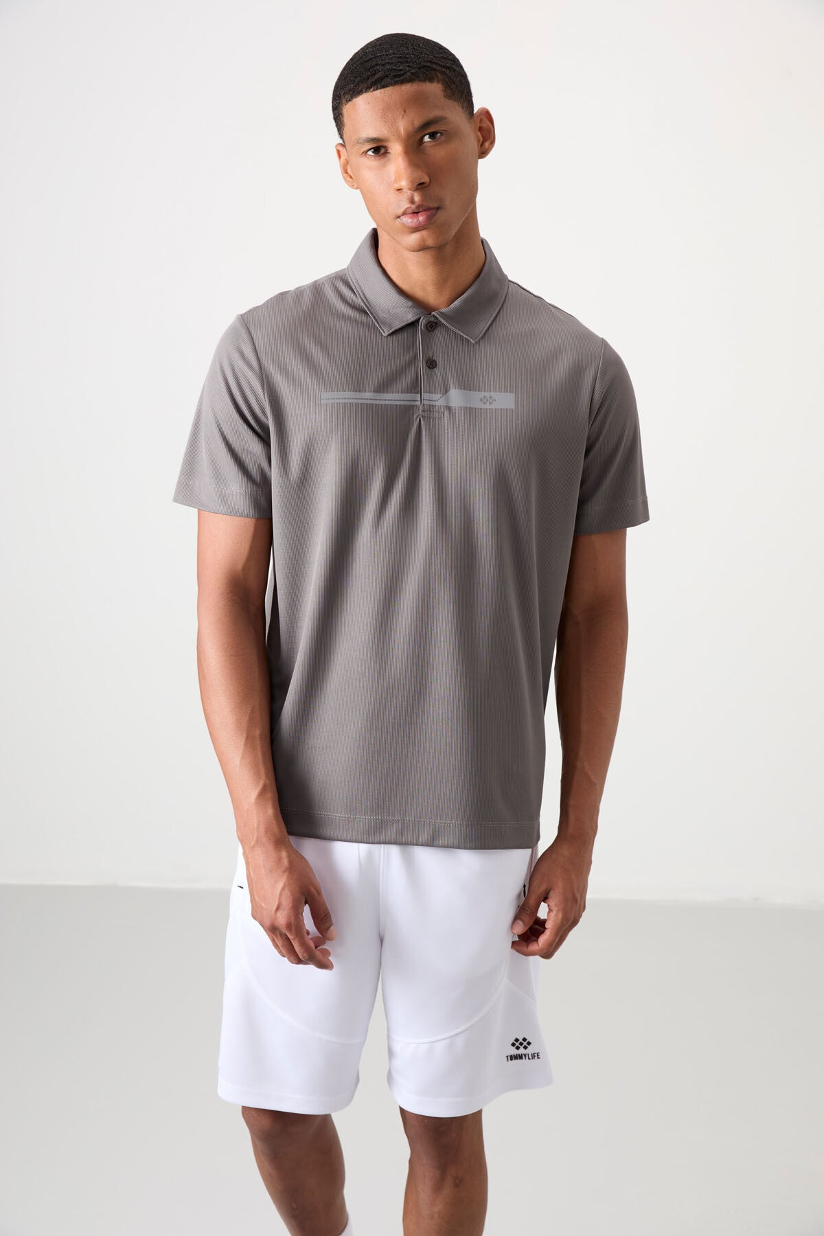 polyester nefes alan dokulu ince esnek standart fit polo yaka erkek performans t-shirt - 88393 - Justyol