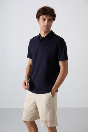 pamuklu kalin yumuşak dokulu standart fit basic polo yaka erkek t-shirt - 88348 - Justyol