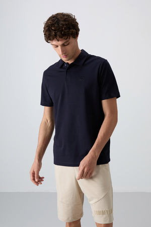 pamuklu kalin yumuşak dokulu standart fit basic polo yaka erkek t-shirt - 88348 - Justyol