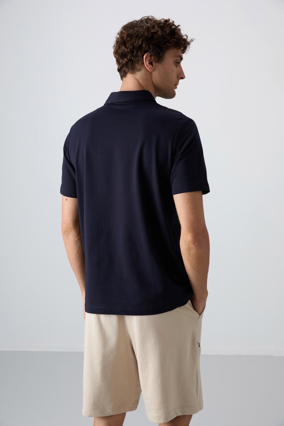 pamuklu kalin yumuşak dokulu standart fit basic polo yaka erkek t-shirt - 88348 - Justyol