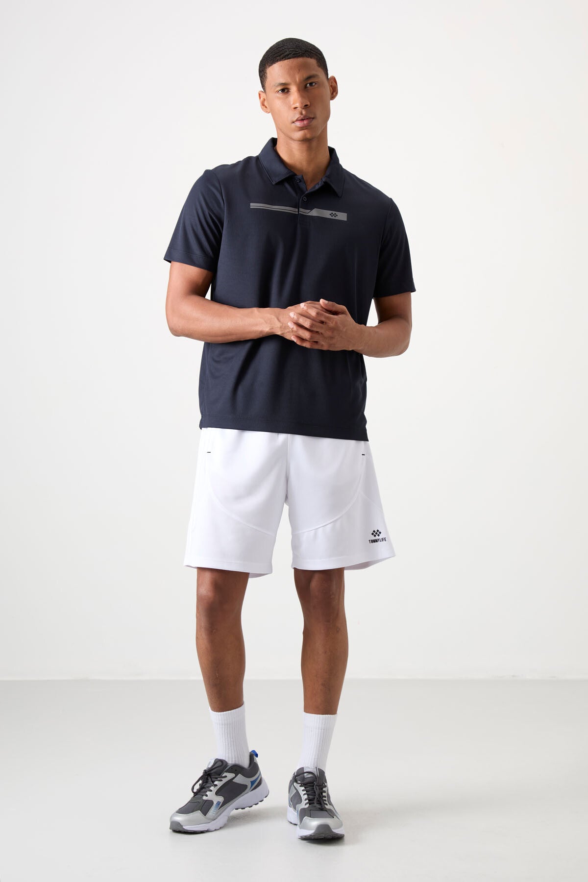 polyester nefes alan dokulu ince esnek standart fit polo yaka erkek performans t-shirt - 88393 - Justyol