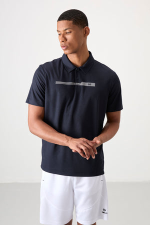 polyester nefes alan dokulu ince esnek standart fit polo yaka erkek performans t-shirt - 88393 - Justyol