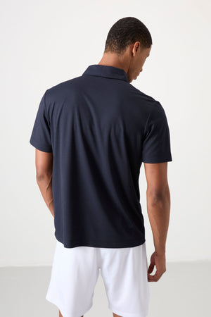 polyester nefes alan dokulu ince esnek standart fit polo yaka erkek performans t-shirt - 88393 - Justyol